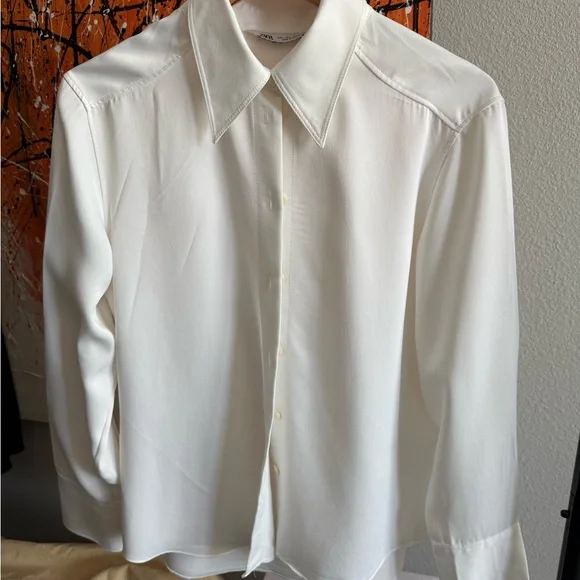 Zara White Dress Shirt Classic Long-Sleeved - Picture 1 of 3